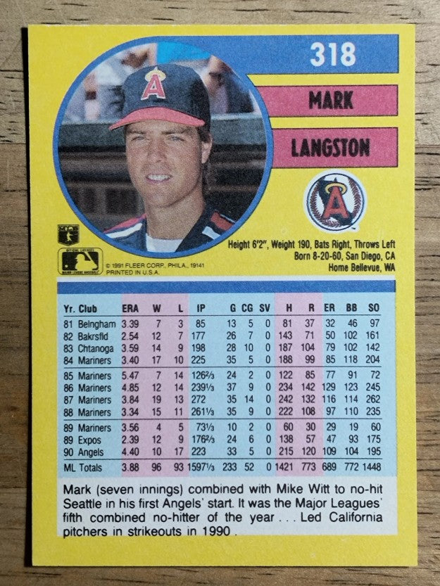 1991 Fleer #318 Mark Langston