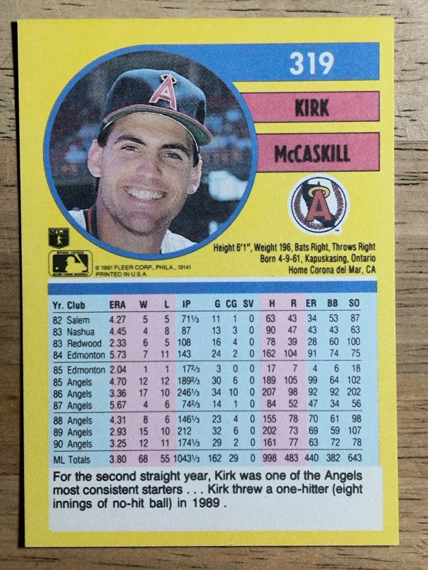 1991 Fleer #319 Kirk McCaskill