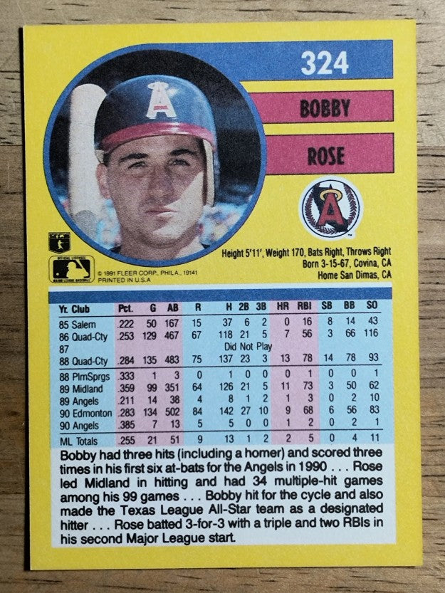 1991 Fleer #324 Bobby Rose