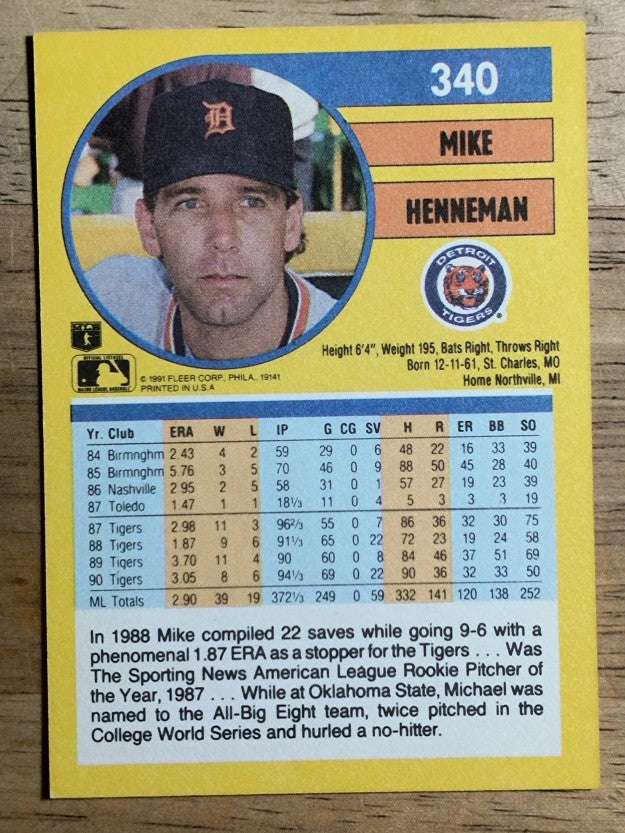 1991 Fleer #340 Mike Henneman