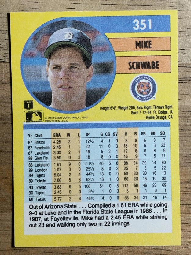 1991 Fleer #351 Mike Schwabe