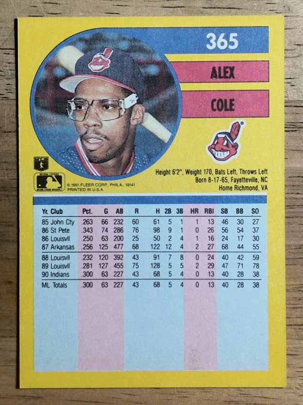 1991 Fleer #365 Alex Cole