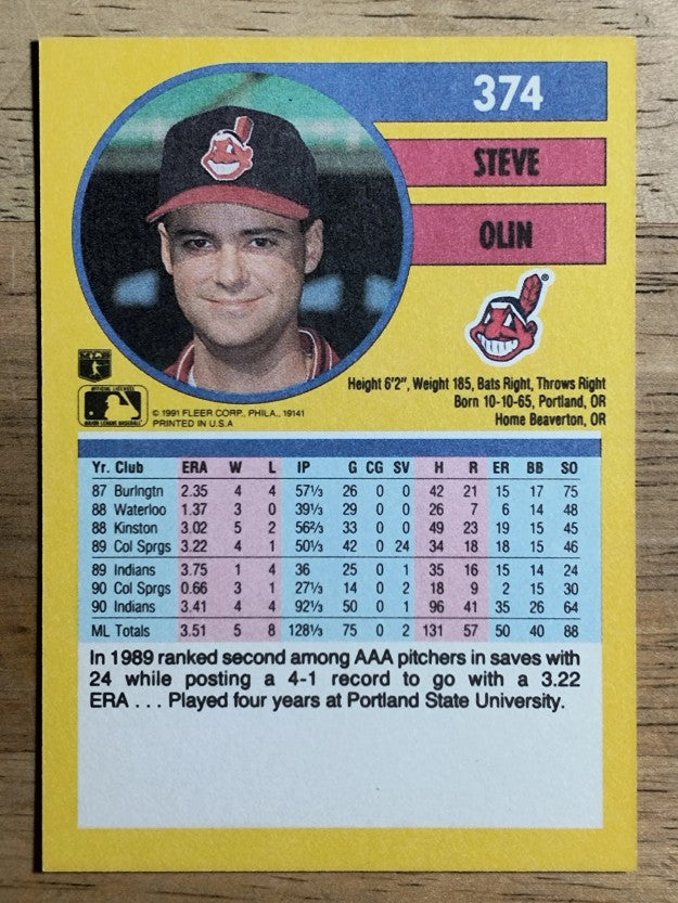 1991 Fleer #374 Steve Olin