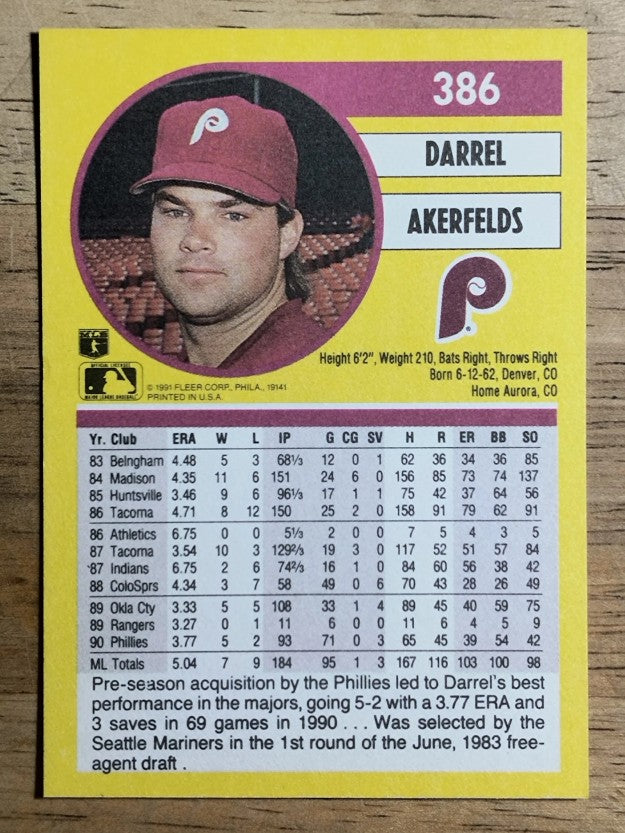 1991 Fleer #386 Darrel Akerfelds