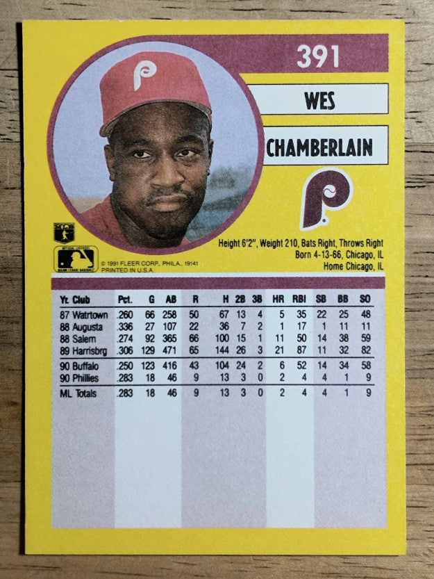 1991 Fleer #391 Wes Chamberlain RC