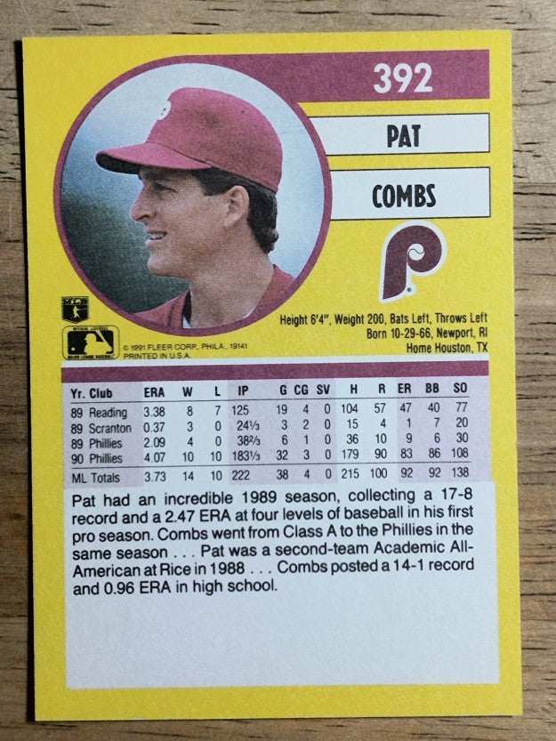 1991 Fleer #392 Pat Combs