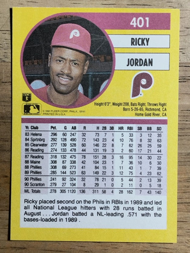 1991 Fleer #401 Ricky Jordan