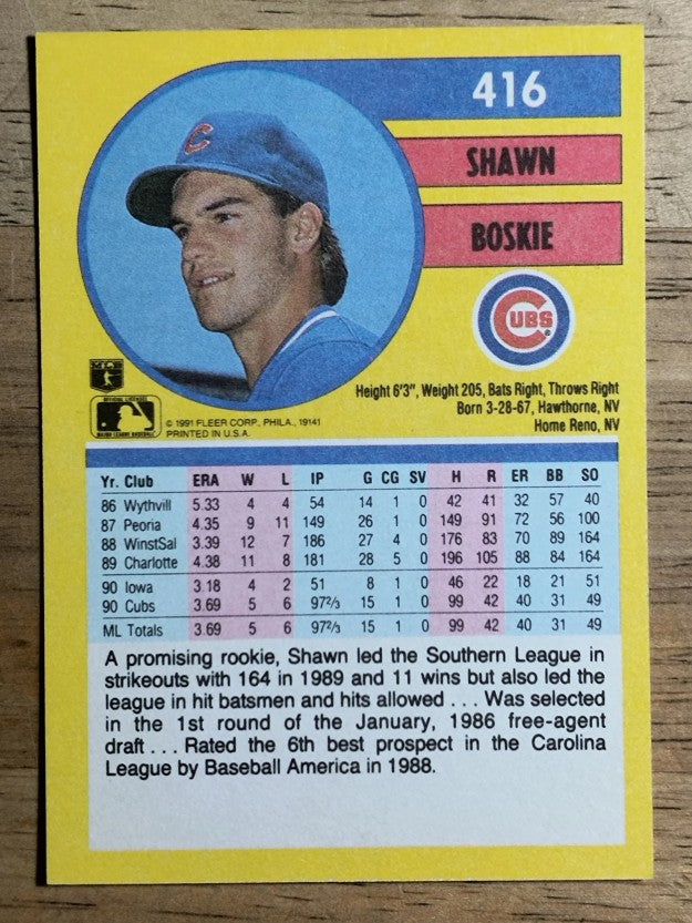 1991 Fleer #416 Shawn Boskie