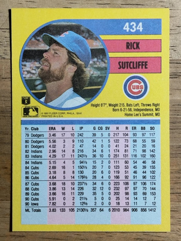 1991 Fleer #434 Rick Sutcliffe