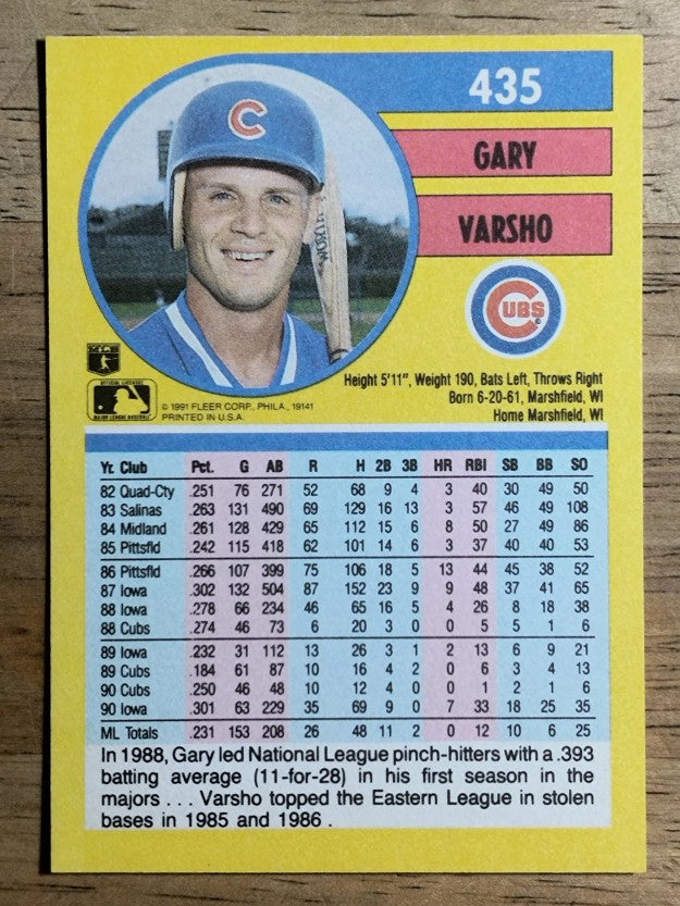 1991 Fleer #435 Gary Varsho