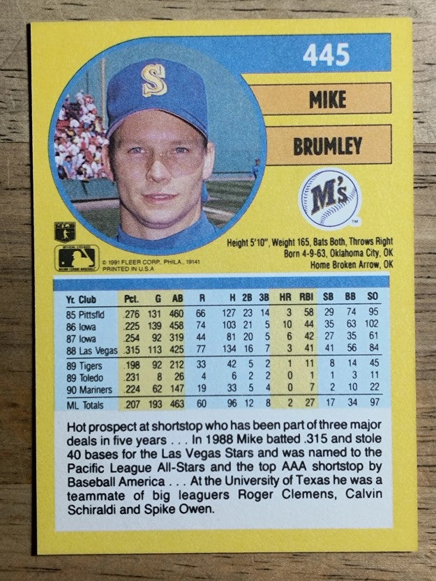 1991 Fleer #445 Mike Brumley