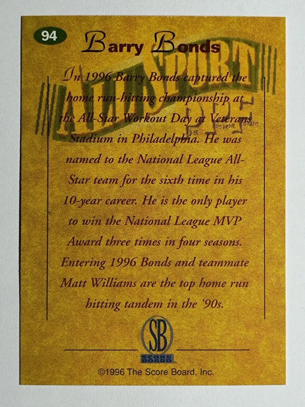 1996-97 Score Board All Sport PPF #94 Barry Bonds
