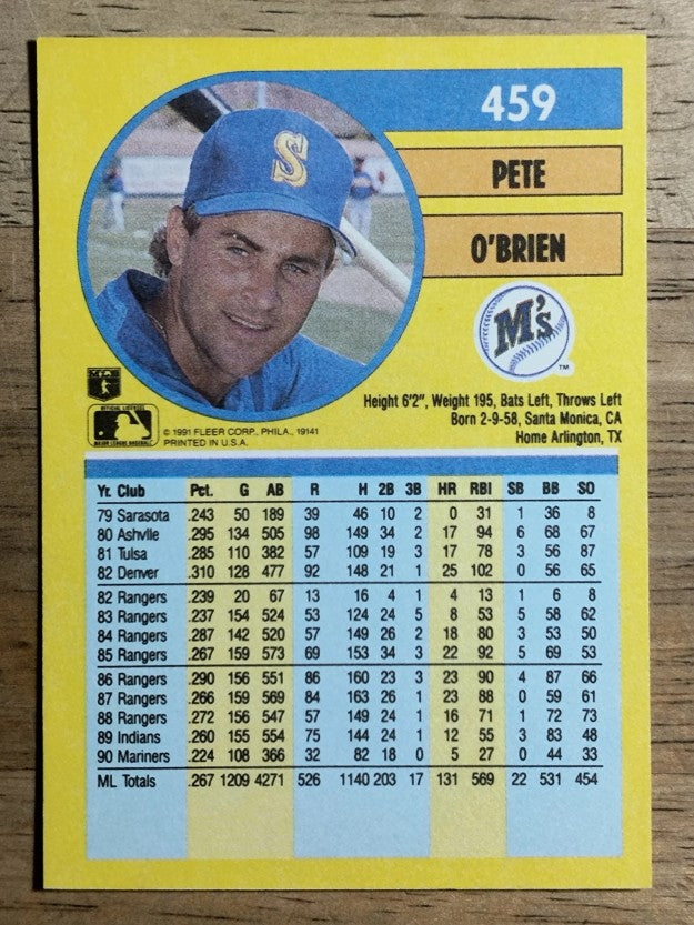 1991 Fleer #459 Pete O'Brien