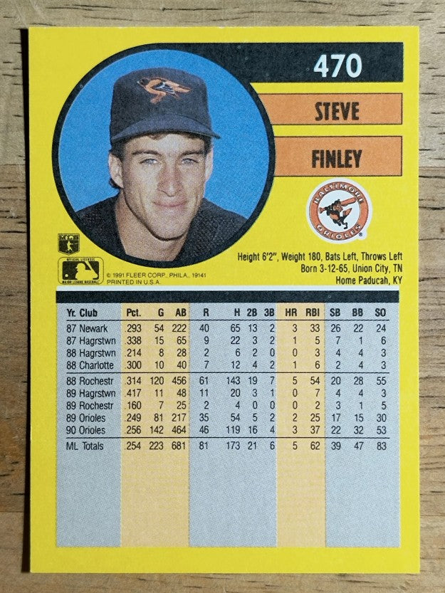 1991 Fleer #470 Steve Finley
