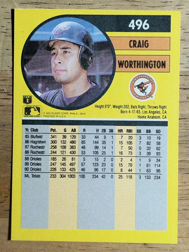 1991 Fleer #496 Craig Worthington