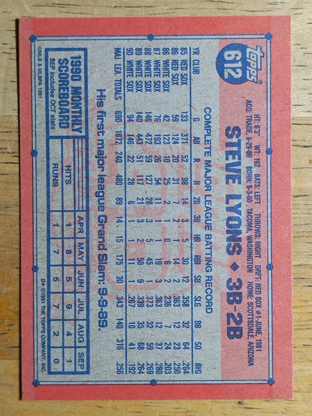 1991 Topps #612 Steve Lyons