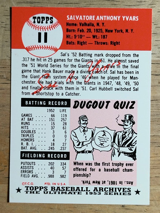 1991 Topps Archives '53 #11 Sal Yvars