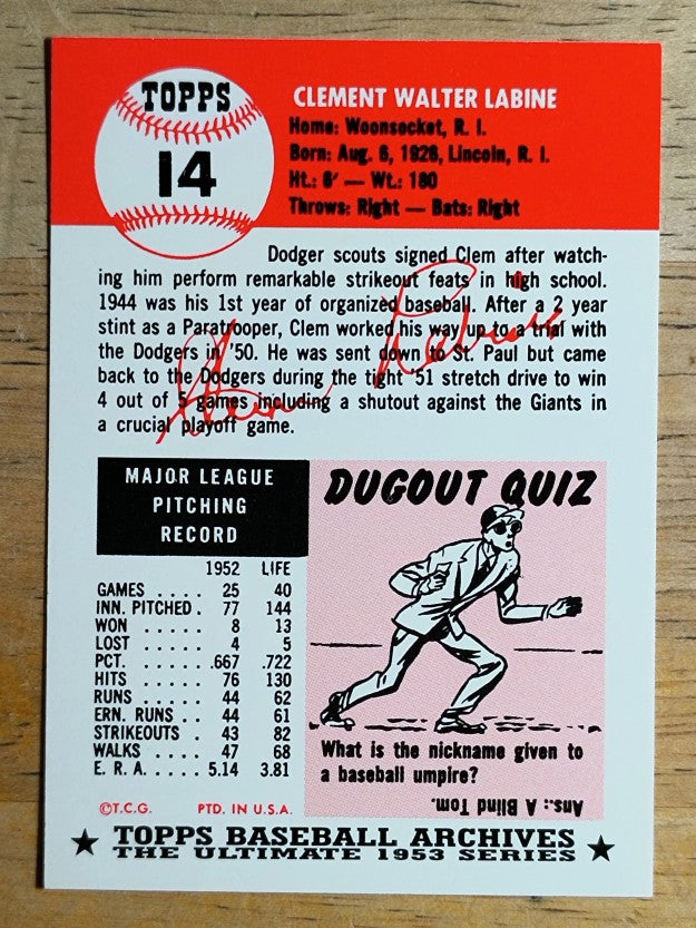 1991 Topps Archives '53 #14 Clem Labine
