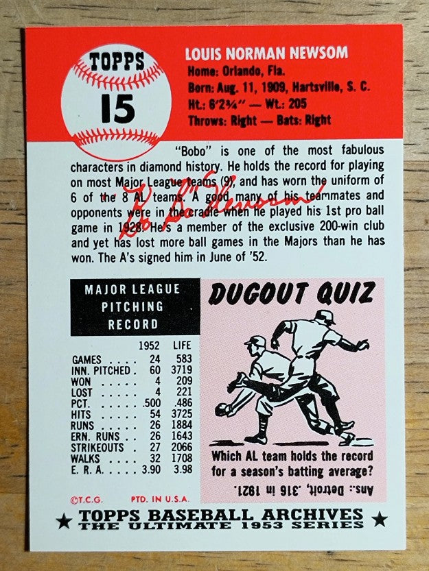 1991 Topps Archives '53 #15 Bobo Newsom