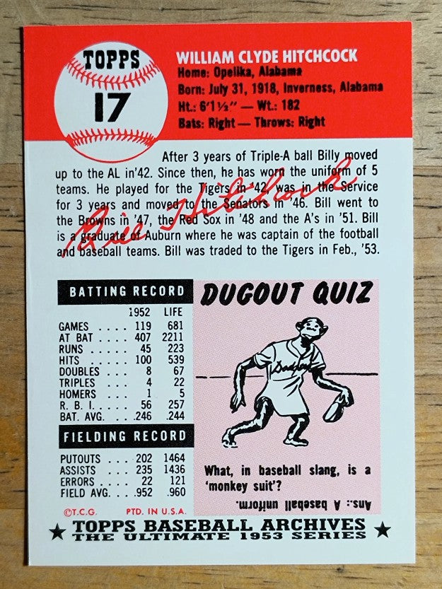 1991 Topps Archives '53 #17 Billy Hitchcock