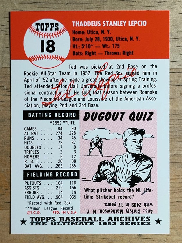 1991 Topps Archives '53 #18 Ted Lepcio