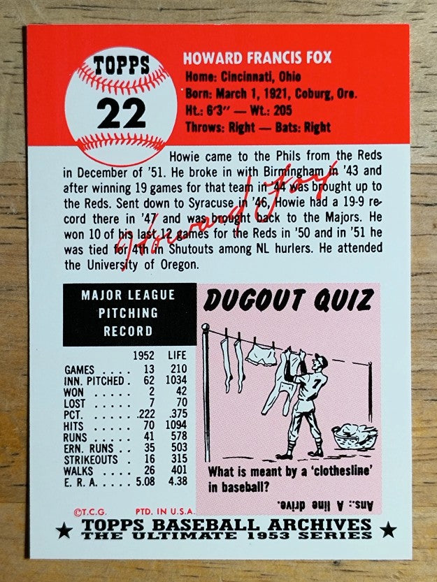 1991 Topps Archives '53 #22 Howie Fox