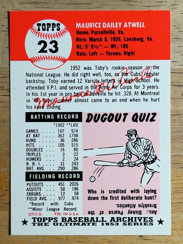 1991 Topps Archives '53 #23 Toby Atwell
