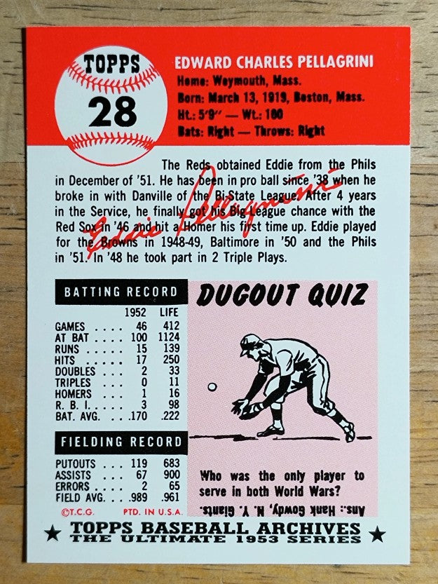 1991 Topps Archives '53 #28 Eddie Pellagrini