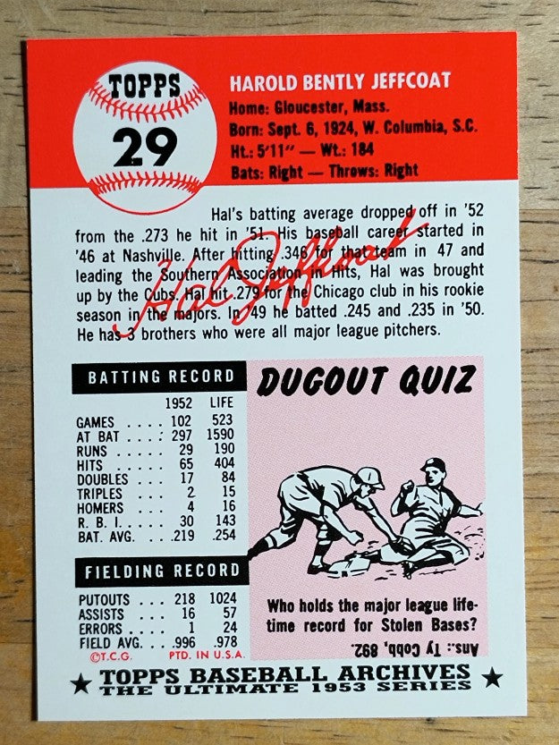 1991 Topps Archives '53 #29 Hal Jeffcoat