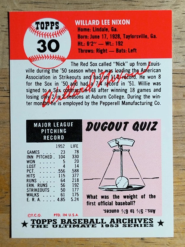 1991 Topps Archives '53 #30 Willard Nixon