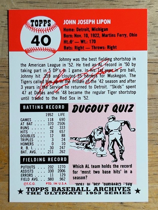 1991 Topps Archives '53 #40 John Lipon