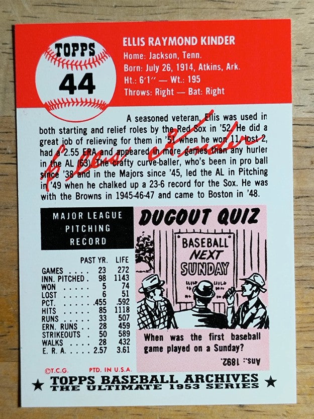 1991 Topps Archives '53 #44 Ellis Kinder
