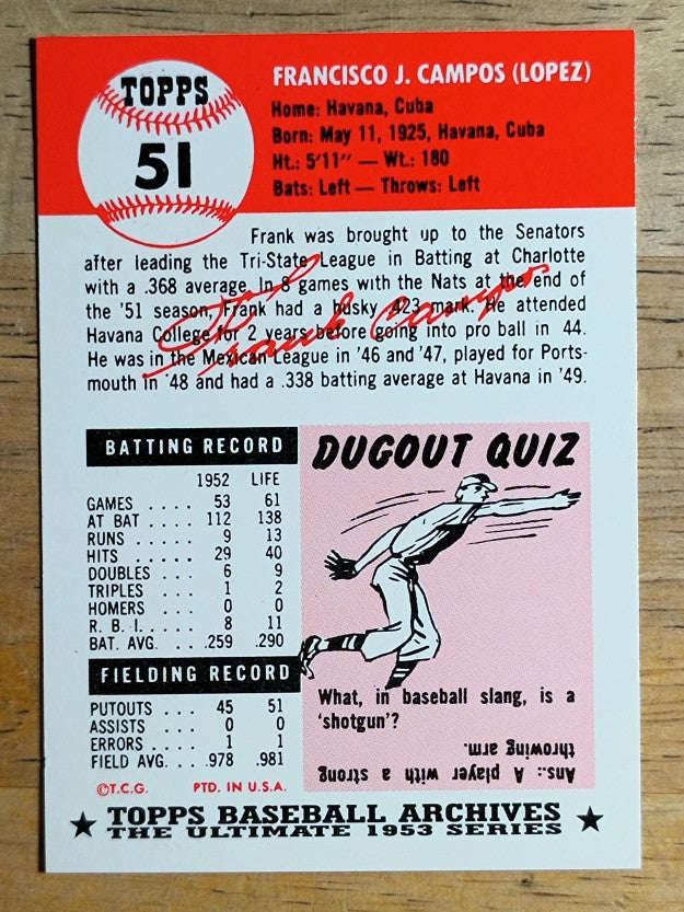 1991 Topps Archives '53 #51 Frank Campos