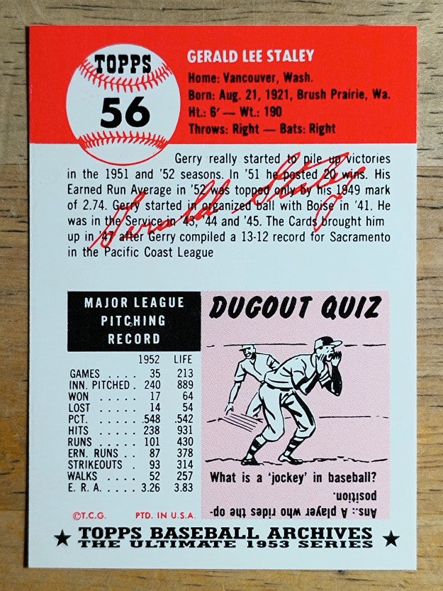 1991 Topps Archives '53 #56 Gerry Staley