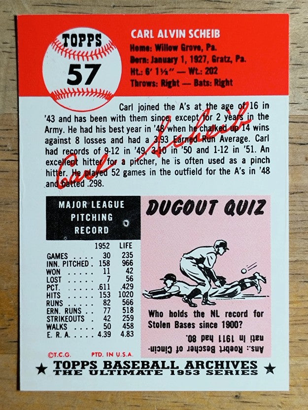 1991 Topps Archives '53 #57 Carl Scheib
