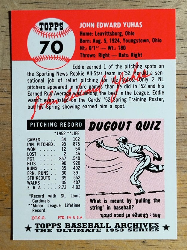 1991 Topps Archives '53 #70 Ed Yuhas