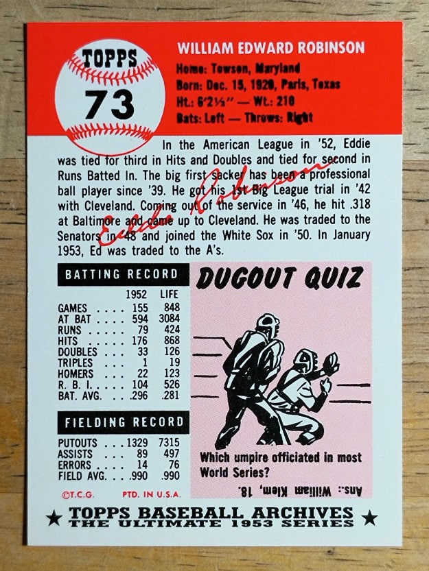 1991 Topps Archives '53 #73 Eddie Robinson