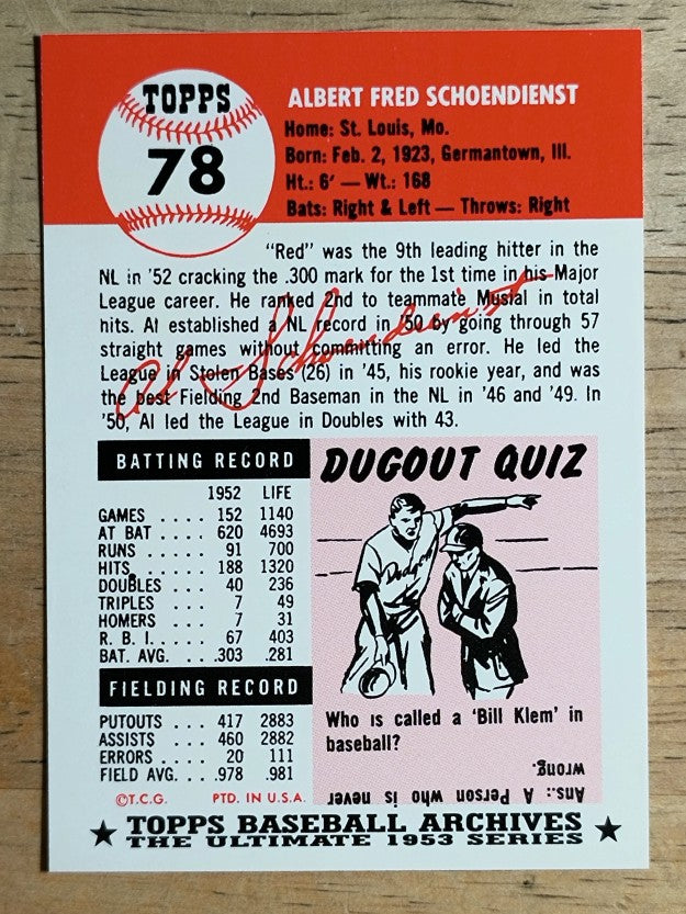 1991 Topps Archives '53 #78 Red Schoendienst