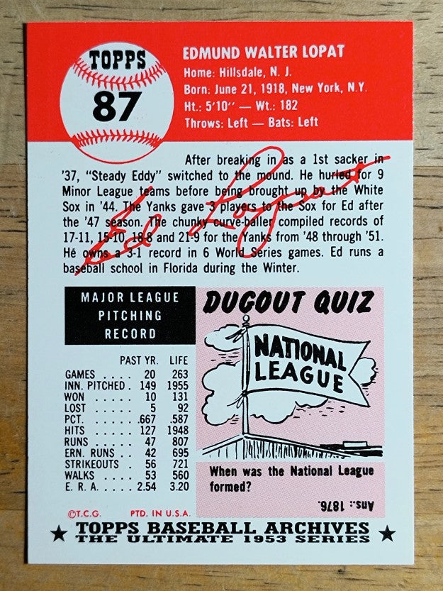 1991 Topps Archives '53 #87 Ed Lopat