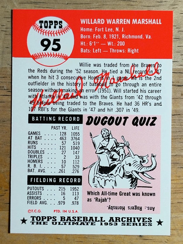 1991 Topps Archives '53 #95 Willard Marshall
