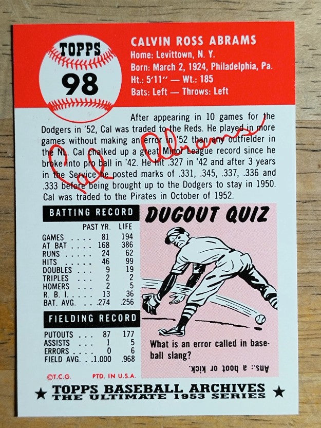1991 Topps Archives '53 #98 Cal Abrams