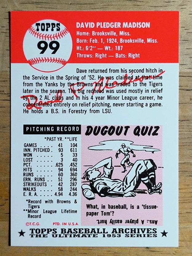 1991 Topps Archives '53 #99 Dave Madison