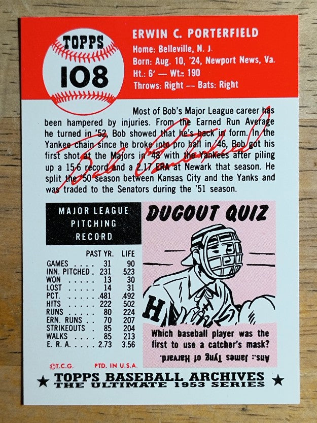 1991 Topps Archives '53 #108 Bob Porterfield