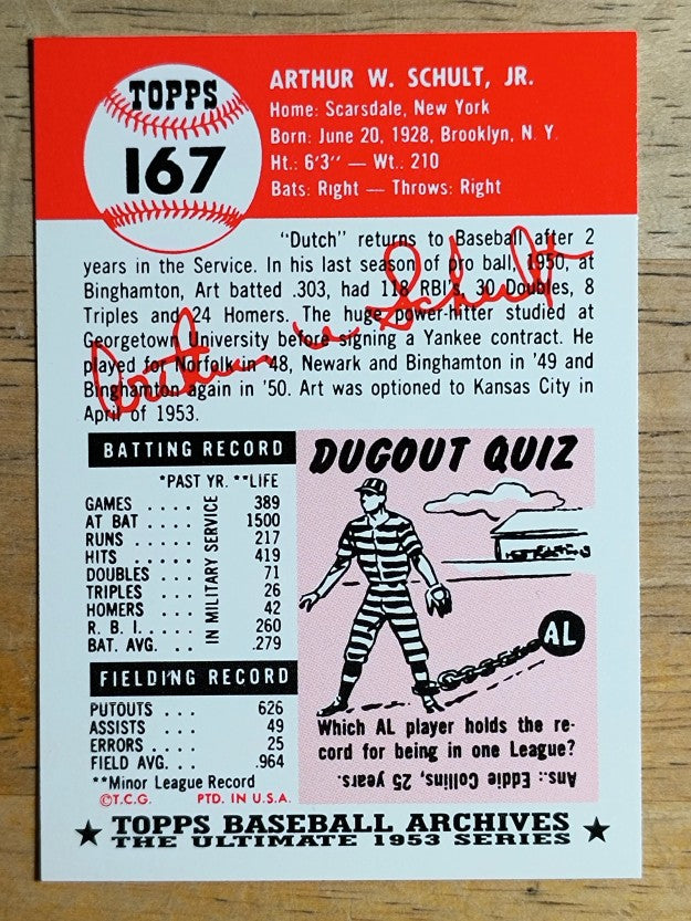 1991 Topps Archives '53 #167 Art Schult