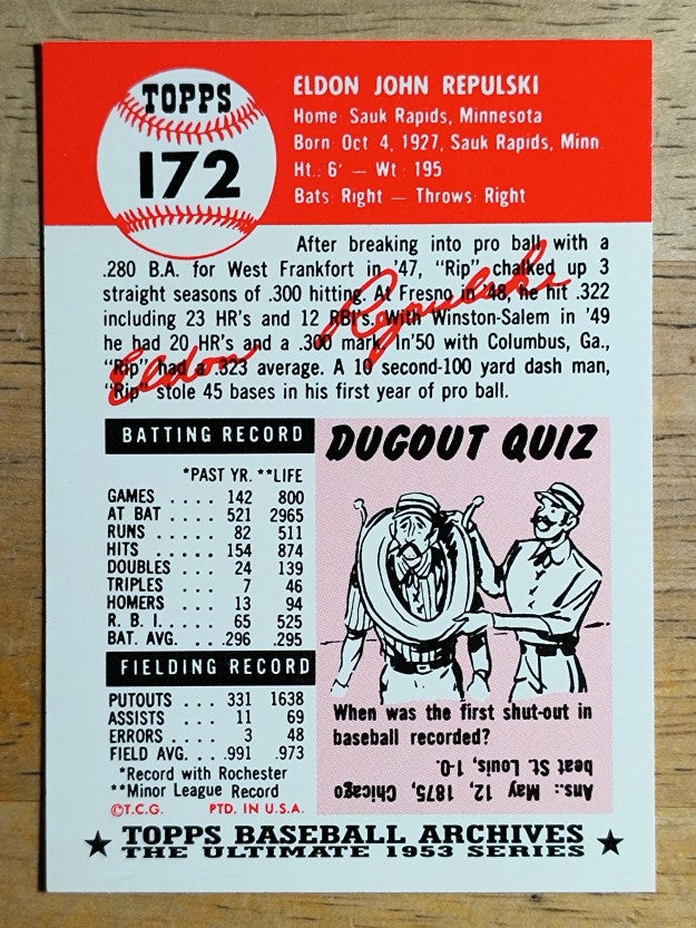 1991 Topps Archives '53 #172 Rip Repulski