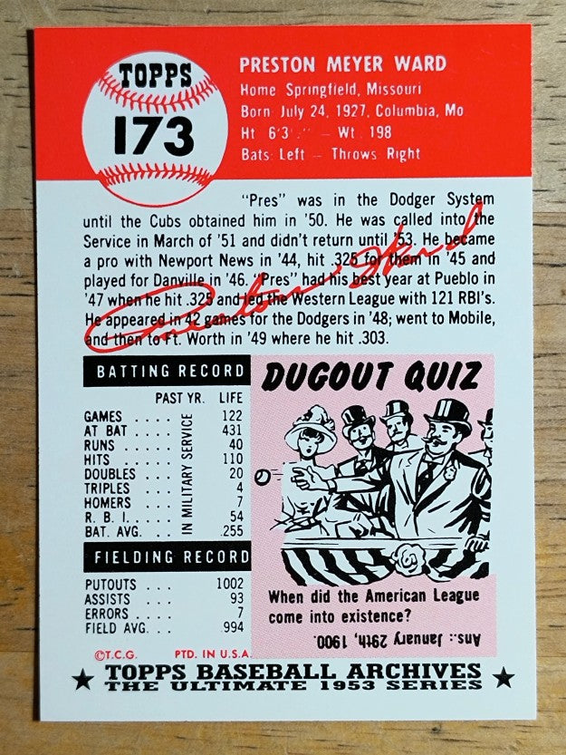 1991 Topps Archives '53 #173 Preston Ward