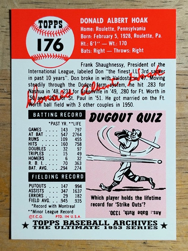 1991 Topps Archives '53 #176 Don Hoak