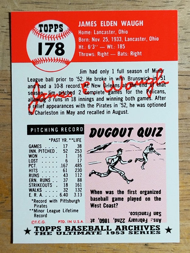 1991 Topps Archives '53 #178 Jim Waugh