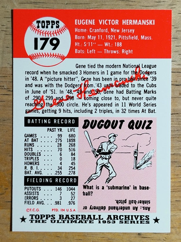 1991 Topps Archives '53 #179 Gene Hermanski