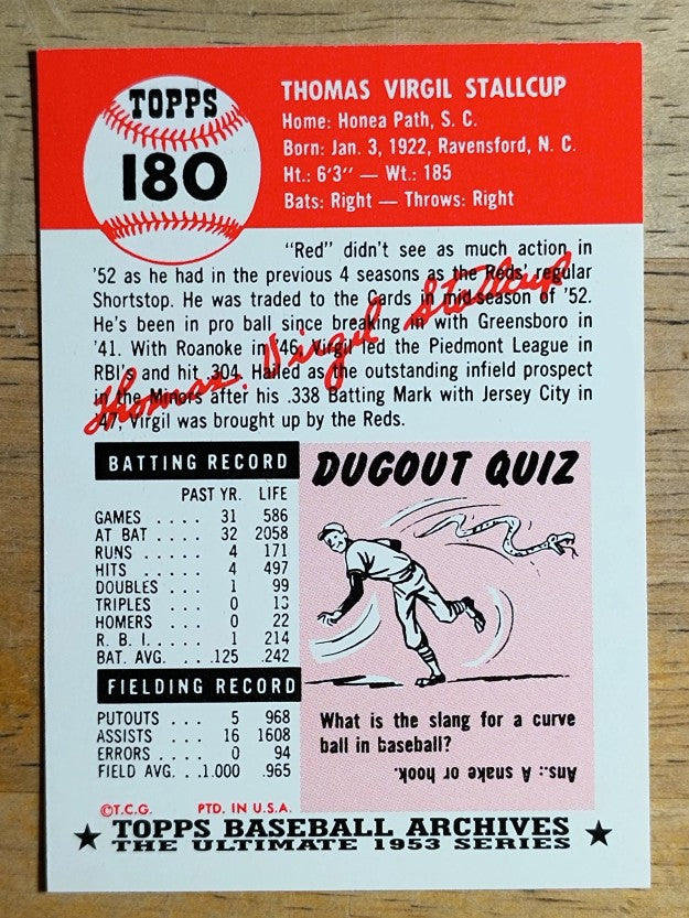 1991 Topps Archives '53 #180 Virgil Stallcup